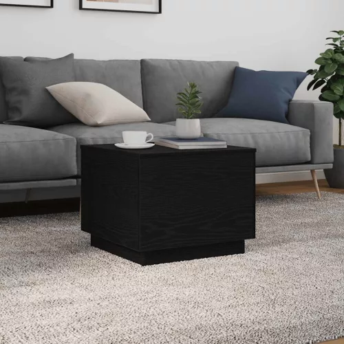 Fekete tölgyszínű dohányzóasztal LED-lámpákkal 50 x 50 x 40 cm