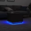 Fekete tölgyszínű dohányzóasztal LED-lámpákkal 50 x 50 x 40 cm
