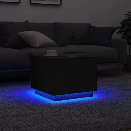 Fekete tölgyszínű dohányzóasztal LED-lámpákkal 50 x 50 x 40 cm