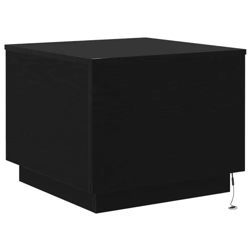 Fekete tölgyszínű dohányzóasztal LED-lámpákkal 50 x 50 x 40 cm