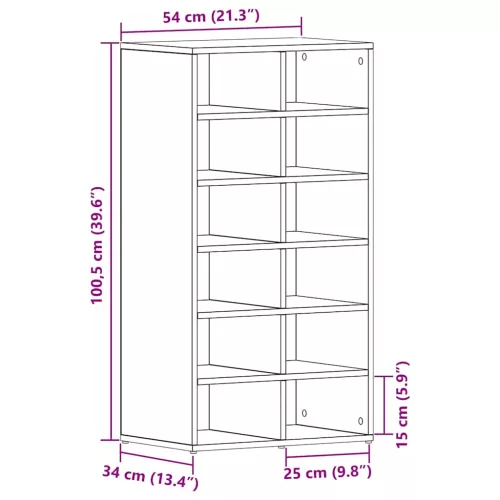 Fekete tölgy színű szerelt fa cipőtartó 54 x 34 x 100,5 cm