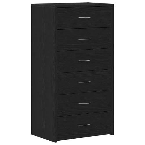 Fekete tölgy színű szerelt fa komód 6 fiókkal 50 x 34 x 96 cm