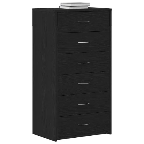 Fekete tölgy színű szerelt fa komód 6 fiókkal 50 x 34 x 96 cm