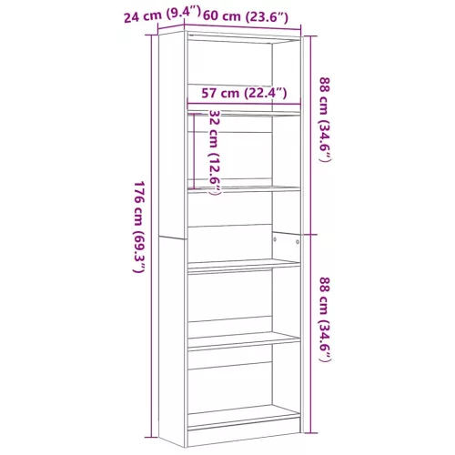 Könyvespolc Musta tammi 60 x 24 x 176 cm Faanyag