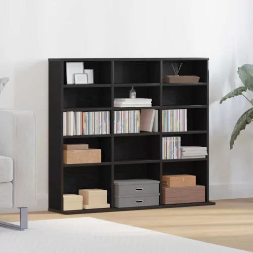 Fekete tölgyszínű szerelt fa CD-szekrény 100x23x89,5 cm