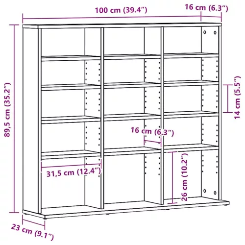 Fekete tölgyszínű szerelt fa CD-szekrény 100x23x89,5 cm