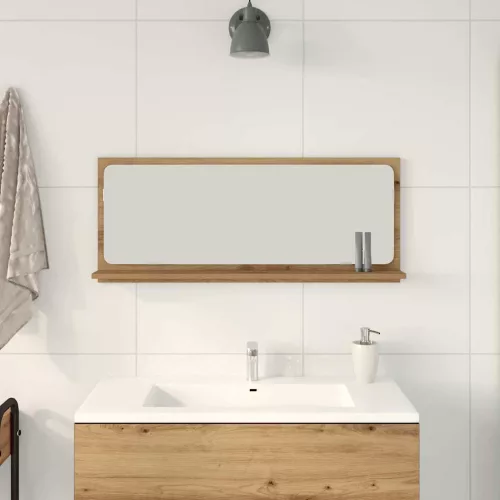 Tükörpolc polcokkal Kézműves tölgy 90 x 10.5 x 37 cm Faanyag