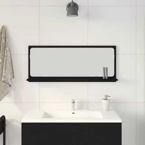 Tükörpolc polcokkal Fekete tölgy 90 x 10.5 x 37 cm Faanyag