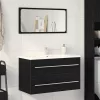 Fekete tölgy színű szerelt fa mosdószekrény 80 x 38,5 x 48 cm