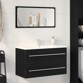   Fekete tölgy színű szerelt fa mosdószekrény 80 x 38,5 x 48 cm