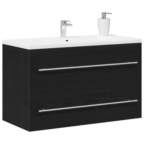 Fekete tölgy színű szerelt fa mosdószekrény 80 x 38,5 x 48 cm