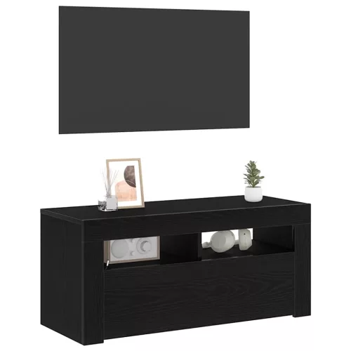 TV szekrény LED -es lámpákkal Fekete 90 x 35 x 40 cm Faanyag