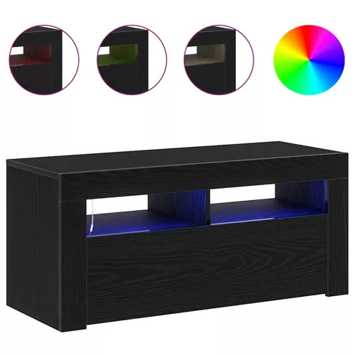 TV szekrény LED -es lámpákkal Fekete 90 x 35 x 40 cm Faanyag