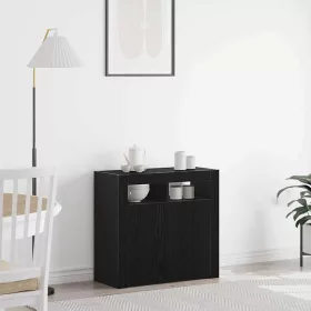 Széf LED -es lámpákkal Fekete 80 x 35 x 75 cm Faanyag