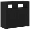 Széf LED -es lámpákkal Fekete 80 x 35 x 75 cm Faanyag