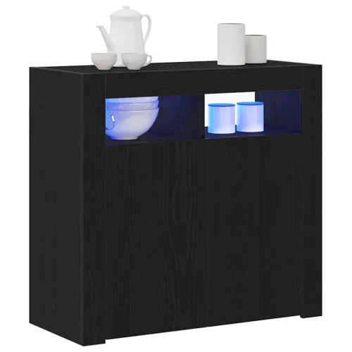 Széf LED -es lámpákkal Fekete 80 x 35 x 75 cm Faanyag