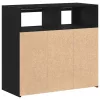 Széf LED -es lámpákkal Fekete 80 x 35 x 75 cm Faanyag