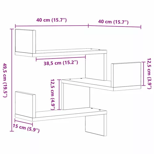Fali Sarok Polc polcokkal Musta tammi 40 x 40 x 49.5 cm Faanyag