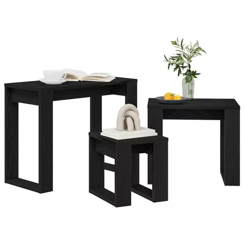 Fészekasztal 3 pcs Musta tammi 61 x 28 x 47 cm Faanyag