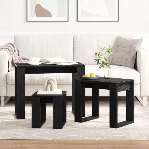 Fészekasztal 3 pcs Musta tammi 61 x 28 x 47 cm Faanyag