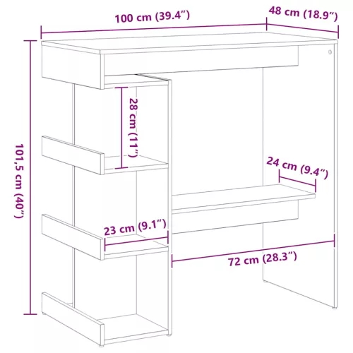 Bárasztal polcokkal Musta tammi 100 x 48 x 101.5 cm Faanyag