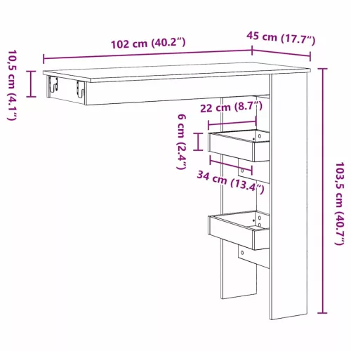 Fali bárasztal Musta tammi 102 x 55 x 103.5 cm Faanyag