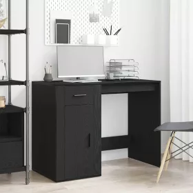   Asztal fiókkal polcokkal Fekete tölgy 100 x 49 x 75 cm Faanyag