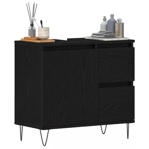 Mosdószekrény fiókkal Fekete tölgy 65 x 33 x 60 cm Faanyag