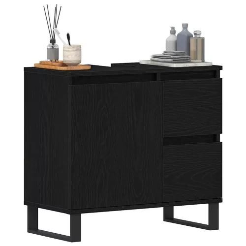 Mosdószekrény fiókkal Fekete tölgy 65 x 33 x 60 cm Faanyag