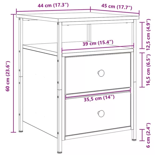 Éjjeli szekrény fiókkal 2 pcs Musta tammi 44 x 45 x 60 cm