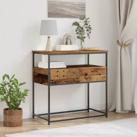   Konzolasztal fiókkal Öreg fa 75 x 40 x 75 cm Mérnöki fa és fém