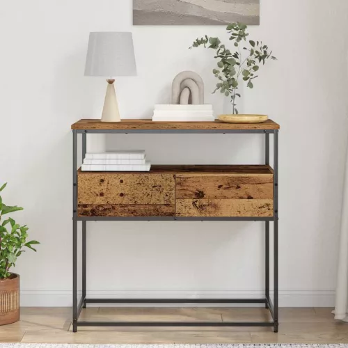 Konzolasztal fiókkal Öreg fa 75 x 40 x 75 cm Mérnöki fa és fém