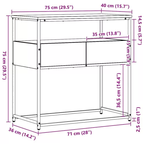 Konzolasztal fiókkal Öreg fa 75 x 40 x 75 cm Mérnöki fa és fém