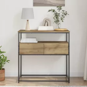   Konzolasztal kézműves tölgy 75 x 40 x 75 cm Mérnöki fa és fém