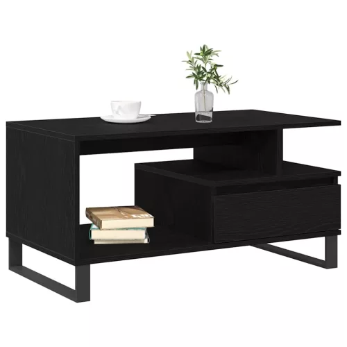 Dohányzóasztal with Drawer Musta tammi 90 x 49 x 45 cm Faanyag
