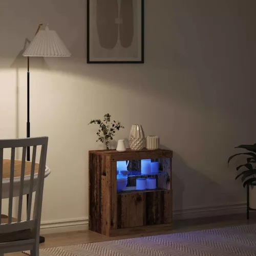 Széf LED -es lámpákkal Barna 60.5 x 37 x 67 cm Faanyag