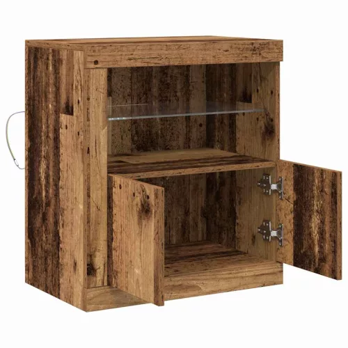 Széf LED -es lámpákkal Barna 60.5 x 37 x 67 cm Faanyag
