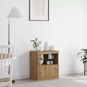 Széf LED -es lámpákkal Barna 60.5 x 37 x 67 cm Faanyag