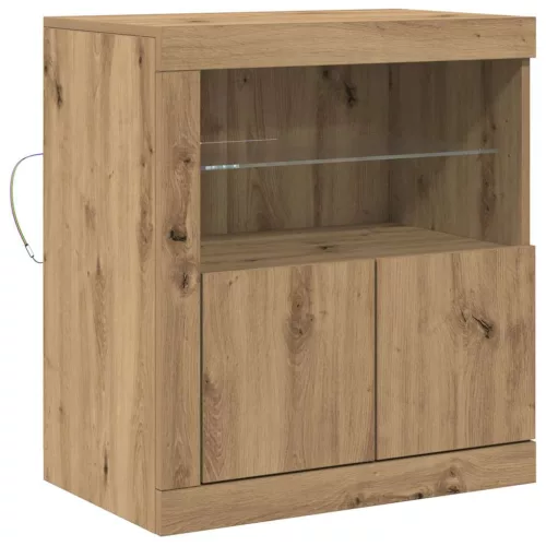 Széf LED -es lámpákkal Barna 60.5 x 37 x 67 cm Faanyag