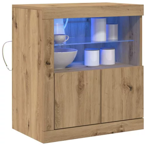 Széf LED -es lámpákkal Barna 60.5 x 37 x 67 cm Faanyag