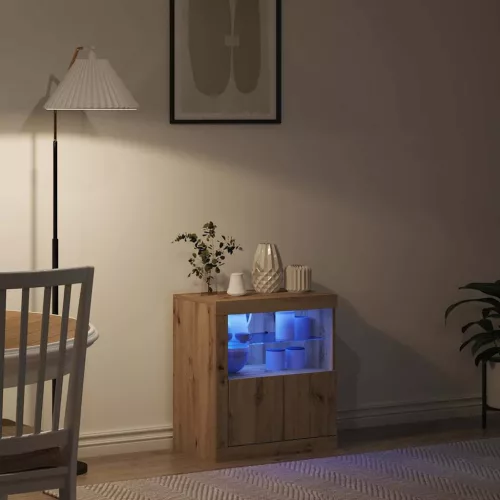 Széf LED -es lámpákkal Barna 60.5 x 37 x 67 cm Faanyag