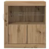 Széf LED -es lámpákkal Barna 60.5 x 37 x 67 cm Faanyag