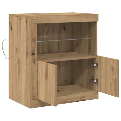 Széf LED -es lámpákkal Barna 60.5 x 37 x 67 cm Faanyag