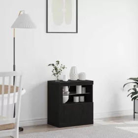 Széf LED -es lámpákkal Fekete 60.5 x 37 x 67 cm Faanyag