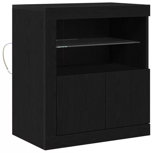 Széf LED -es lámpákkal Fekete 60.5 x 37 x 67 cm Faanyag