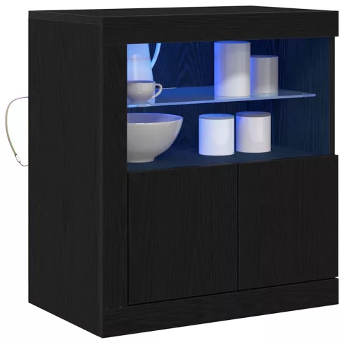 Széf LED -es lámpákkal Fekete 60.5 x 37 x 67 cm Faanyag