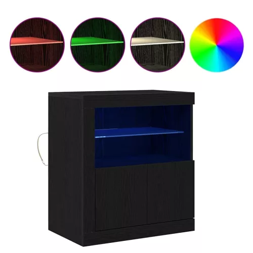 Széf LED -es lámpákkal Fekete 60.5 x 37 x 67 cm Faanyag