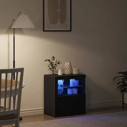 Széf LED -es lámpákkal Fekete 60.5 x 37 x 67 cm Faanyag