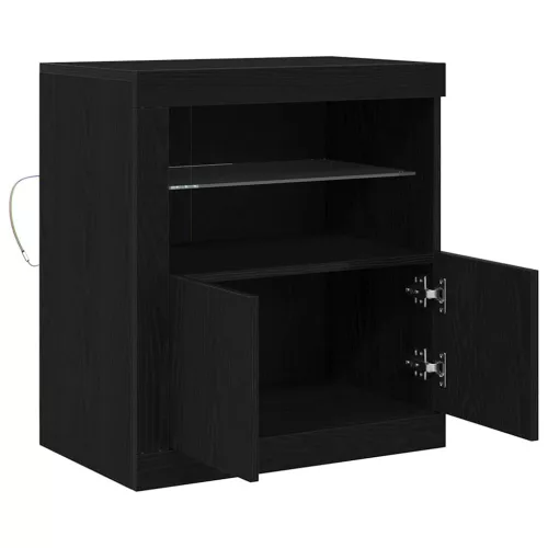 Széf LED -es lámpákkal Fekete 60.5 x 37 x 67 cm Faanyag