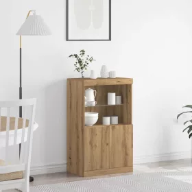 Széf LED -es lámpákkal Barna 60 x 37 x 100 cm Faanyag